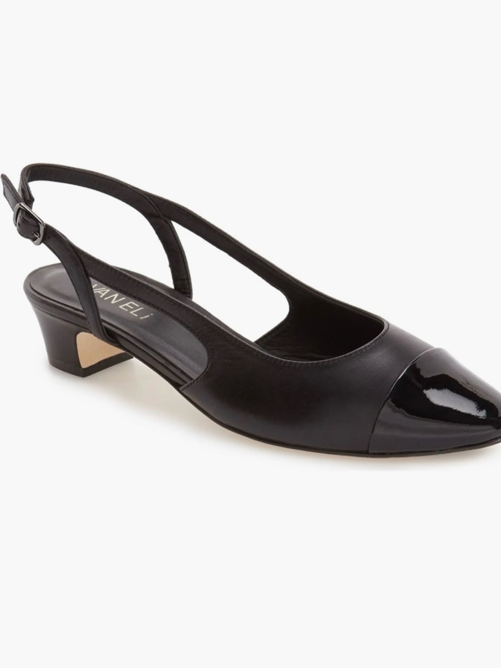 Vaneli Black Leather Slingback Low Block Heel Pumps